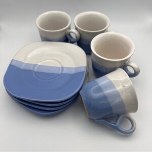 Da Vinci Home Hand Painted Espresso Set - 4 Matching Cups and Saucers - blue